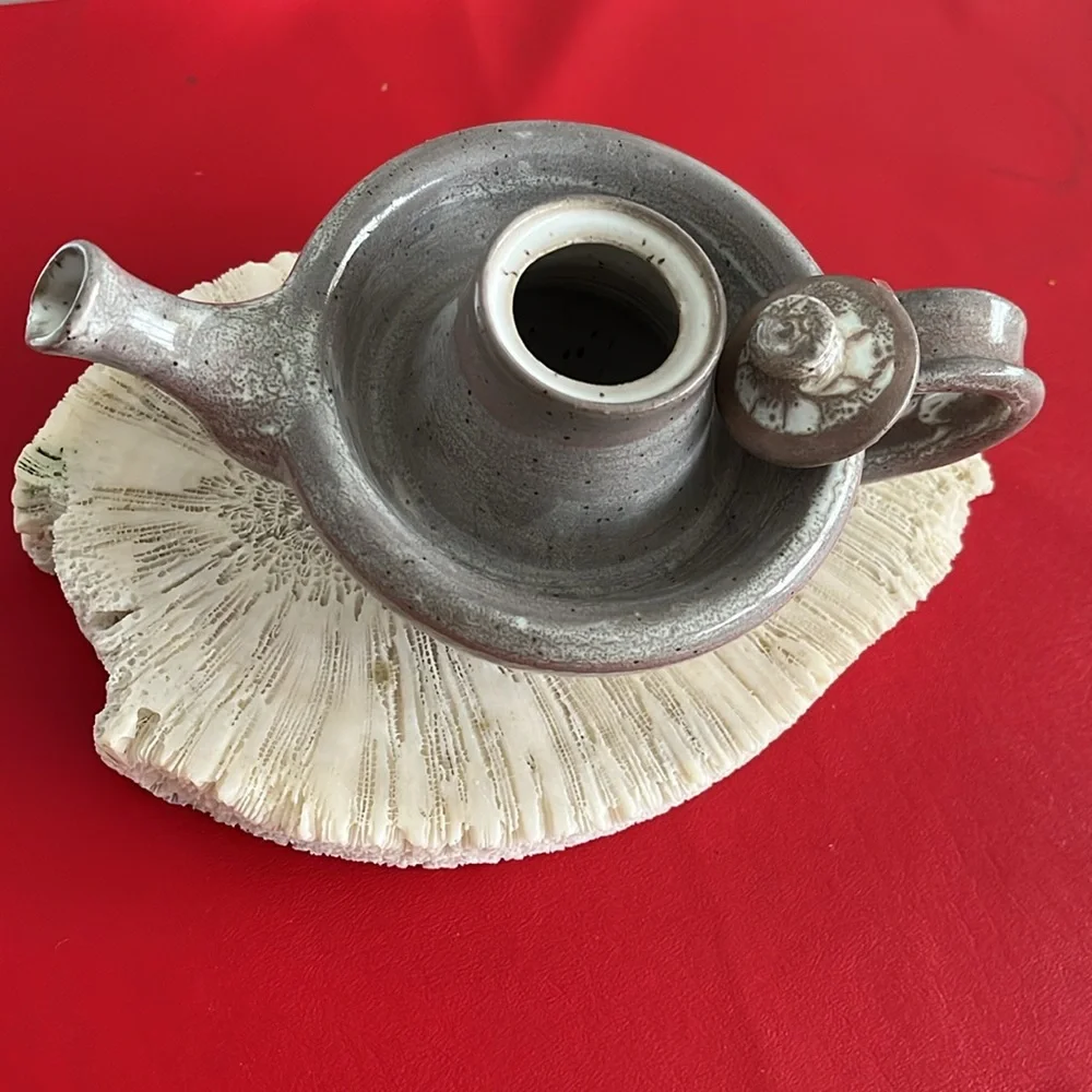 Vintage Mali Rice Gray Ceramic Teapot with Handle